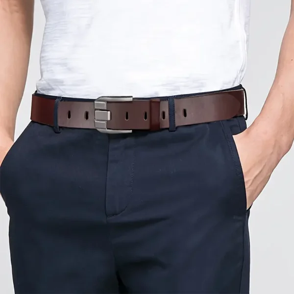Men's Vintage Brown Faux Leather Belt - Casual Style Regular Fit with Buckle - Image 5