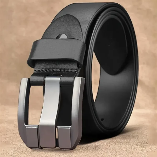 Men's Vintage Black Faux Leather Belt - Casual Style Regular Fit with Buckle - Image 2