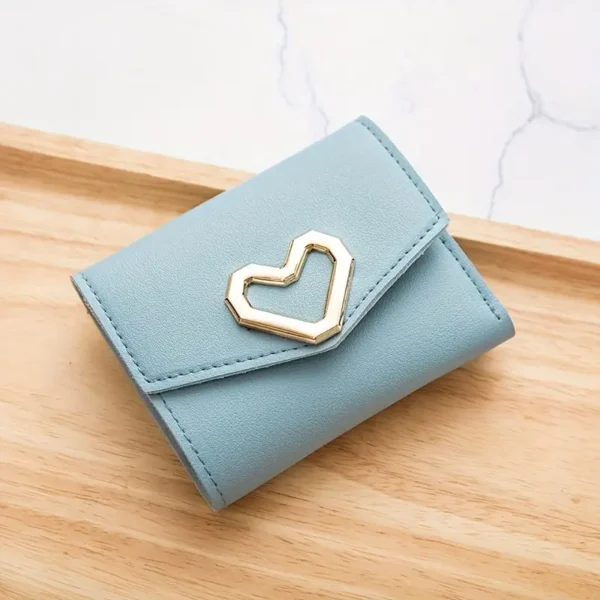 Women's Heart Triangle Wallet, Faux Leather Trifold Clutch with Tassel Pendant