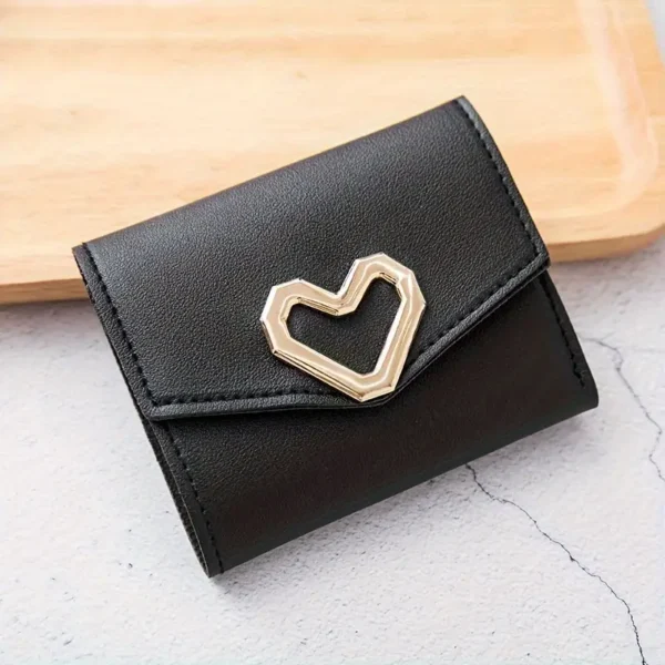 Heart Triangle Wallet, Faux Leather Trifold Clutch with Tassel Pendant