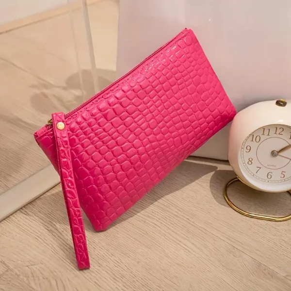 Minimalist Faux Leather Clutch for Women, Lightweight Zippered Handbag - Image 4