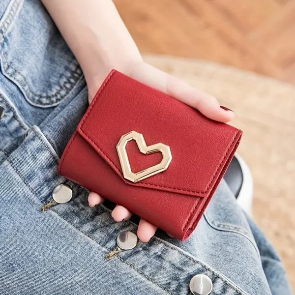 Women's Heart Triangle Wallet, Faux Leather Trifold Clutch with Tassel Pendant