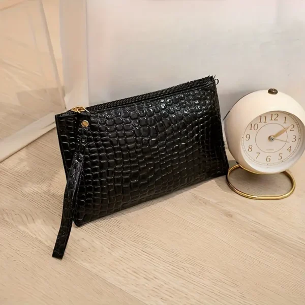 Minimalist Faux Leather Clutch for Women, Lightweight Zippered Handbag - Image 13