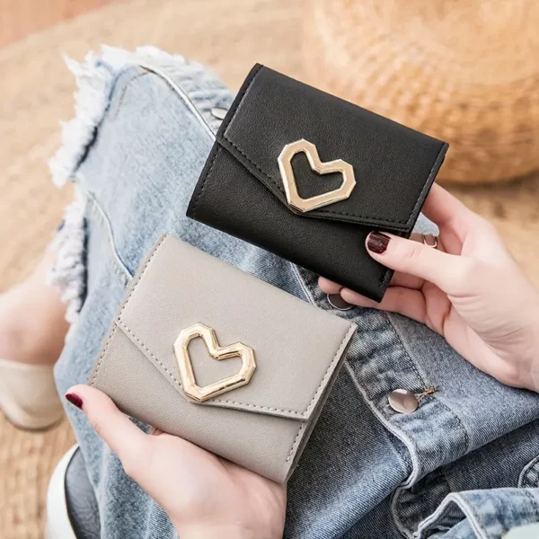 Heart Triangle Wallet, Faux Leather Trifold Clutch with Tassel Pendant - Image 6
