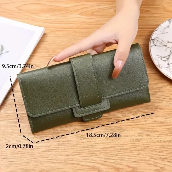 Women's Long Trifold Faux Leather Imported Wallet - Casual Style with Buckle Closure - Image 3