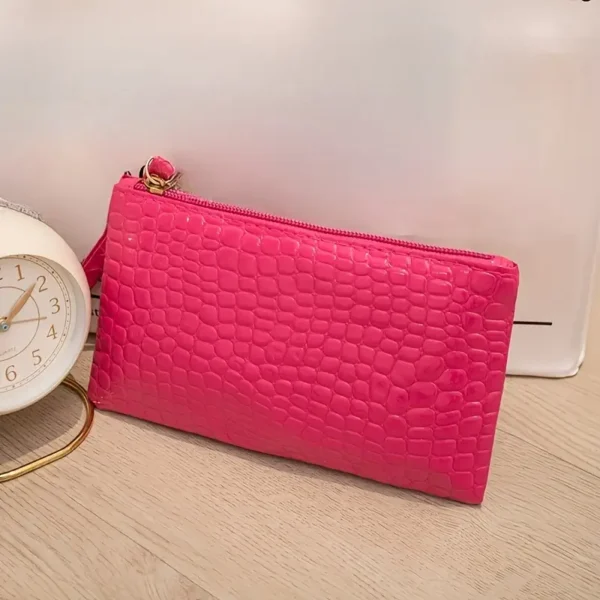 Minimalist Faux Leather Clutch for Women, Lightweight Zippered Handbag - Image 12