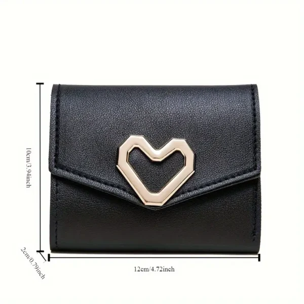 Heart Triangle Wallet, Faux Leather Trifold Clutch with Tassel Pendant - Image 4