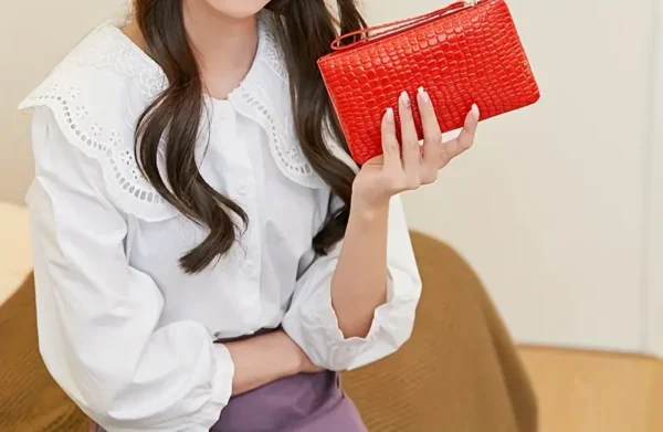 Minimalist Faux Leather Clutch for Women, Lightweight Zippered Handbag - Image 3