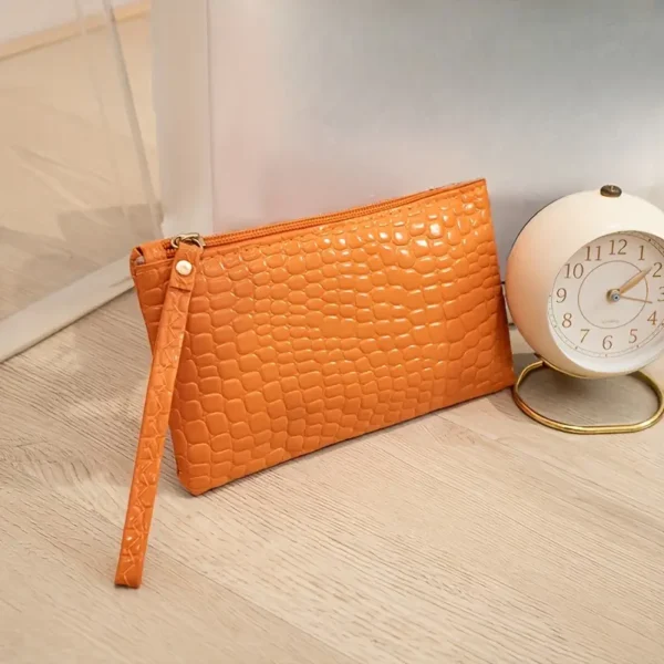 Minimalist Faux Leather Clutch for Women, Lightweight Zippered Handbag - Image 5