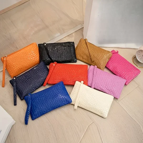 Minimalist Faux Leather Clutch for Women, Lightweight Zippered Handbag