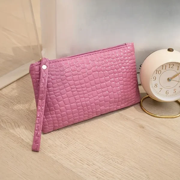 Minimalist Faux Leather Clutch for Women, Lightweight Zippered Handbag - Image 7