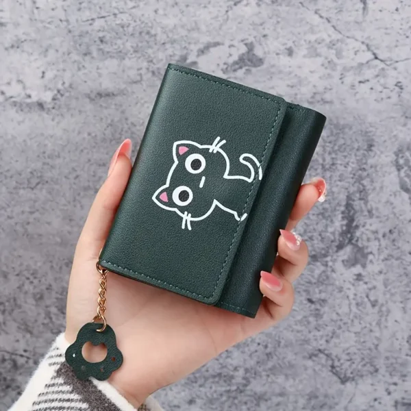 Cute Cat Pattern Women's Wallet, Faux Leather Trifold with Tassel Pendant - Image 3