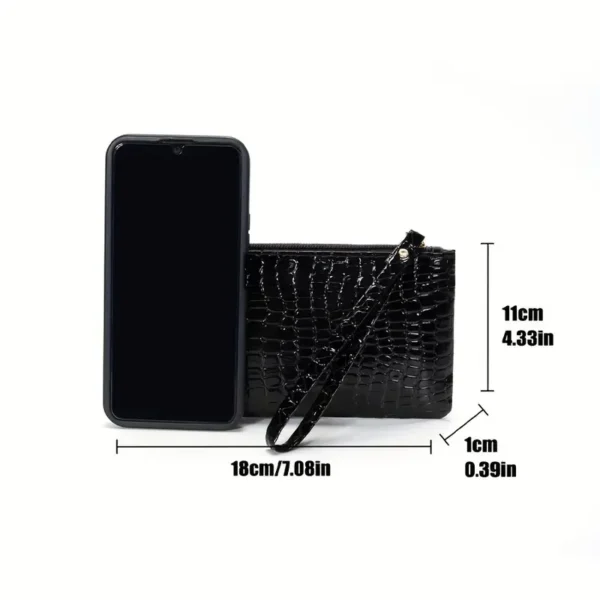 Women Crocodile Pattern Clutch, Stylish Wristlet Handbag Bag, Elegant Mobile Phone Coin Purse - Image 4
