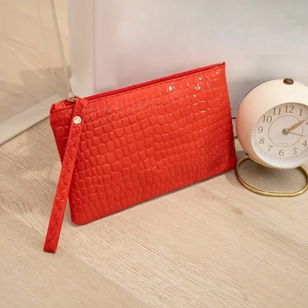 Minimalist Faux Leather Clutch for Women, Lightweight Zippered Handbag - Image 6