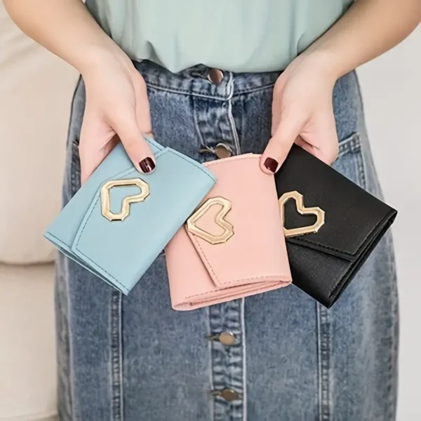 Heart Triangle Wallet, Faux Leather Trifold Clutch with Tassel Pendant - Image 2