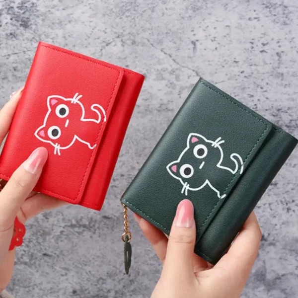 Cute Cat Pattern Women's Wallet, Faux Leather Trifold with Tassel Pendant - Image 4
