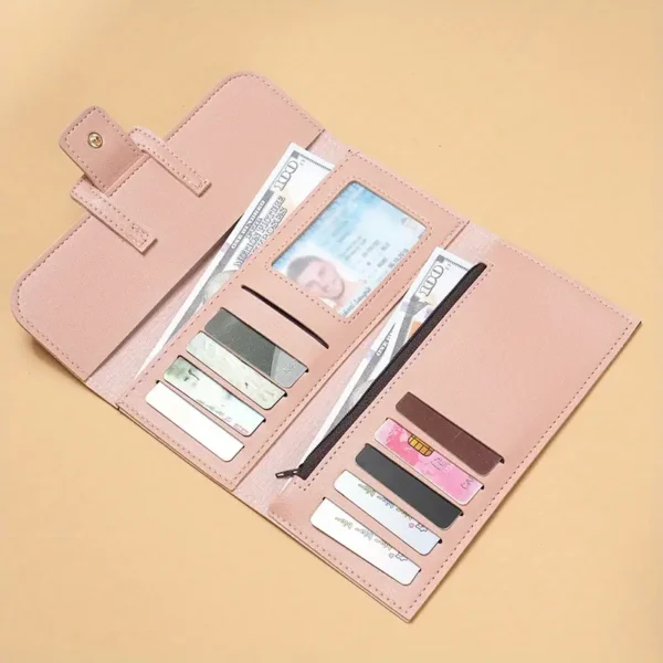 Women's Long Trifold Faux Leather Imported Wallet - Casual Style with Buckle Closure - Image 4