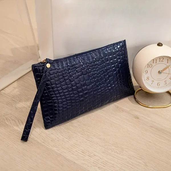 Minimalist Faux Leather Clutch for Women, Lightweight Zippered Handbag - Image 9