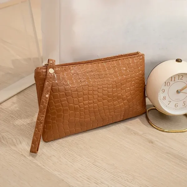 Minimalist Faux Leather Clutch for Women, Lightweight Zippered Handbag - Image 8